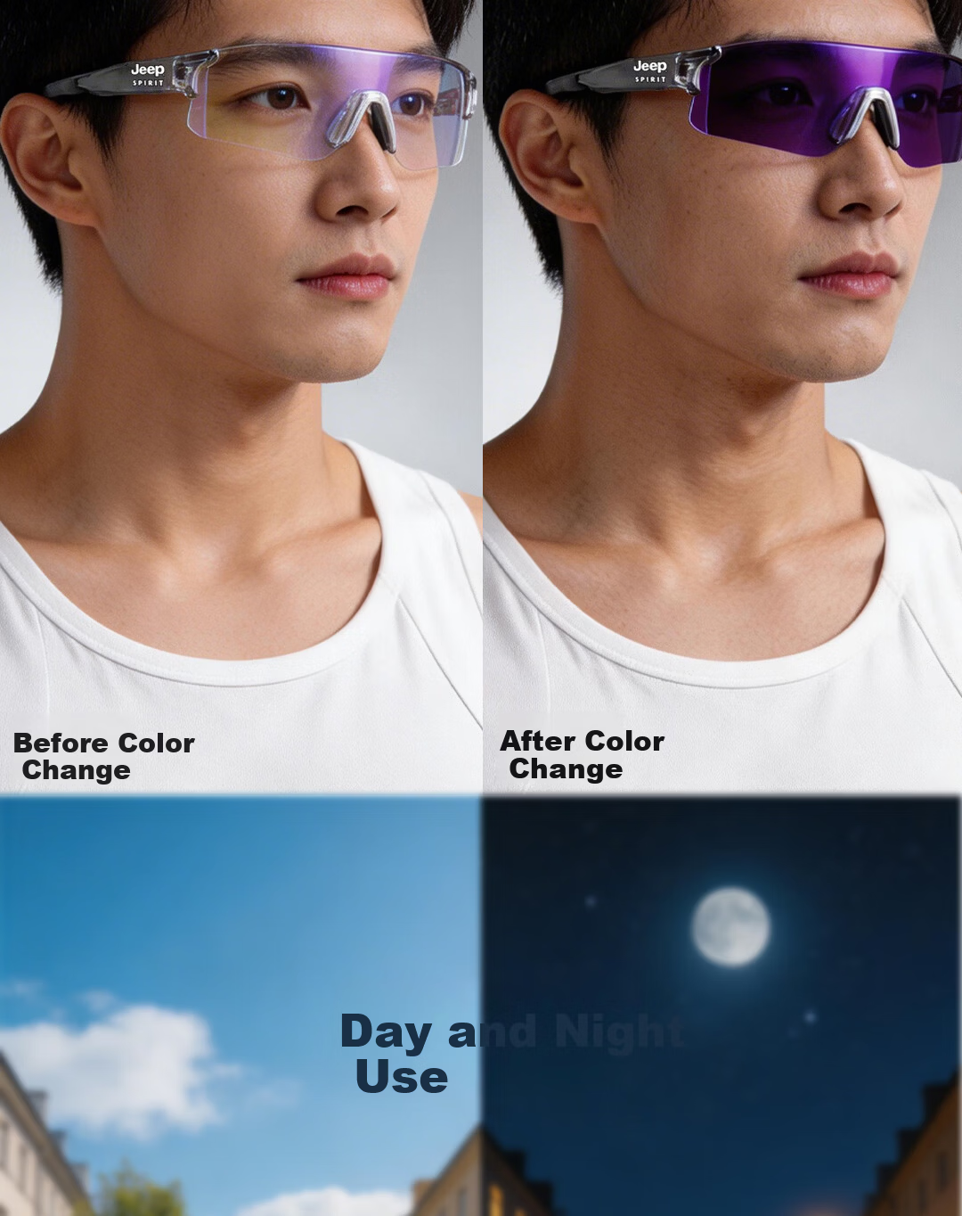 JEEP SPIRIT Cycling Running Sunglasses Unisex Marathon Outdoor Sports UV Protection Windproof Anti-Fog Day and Night Use 4