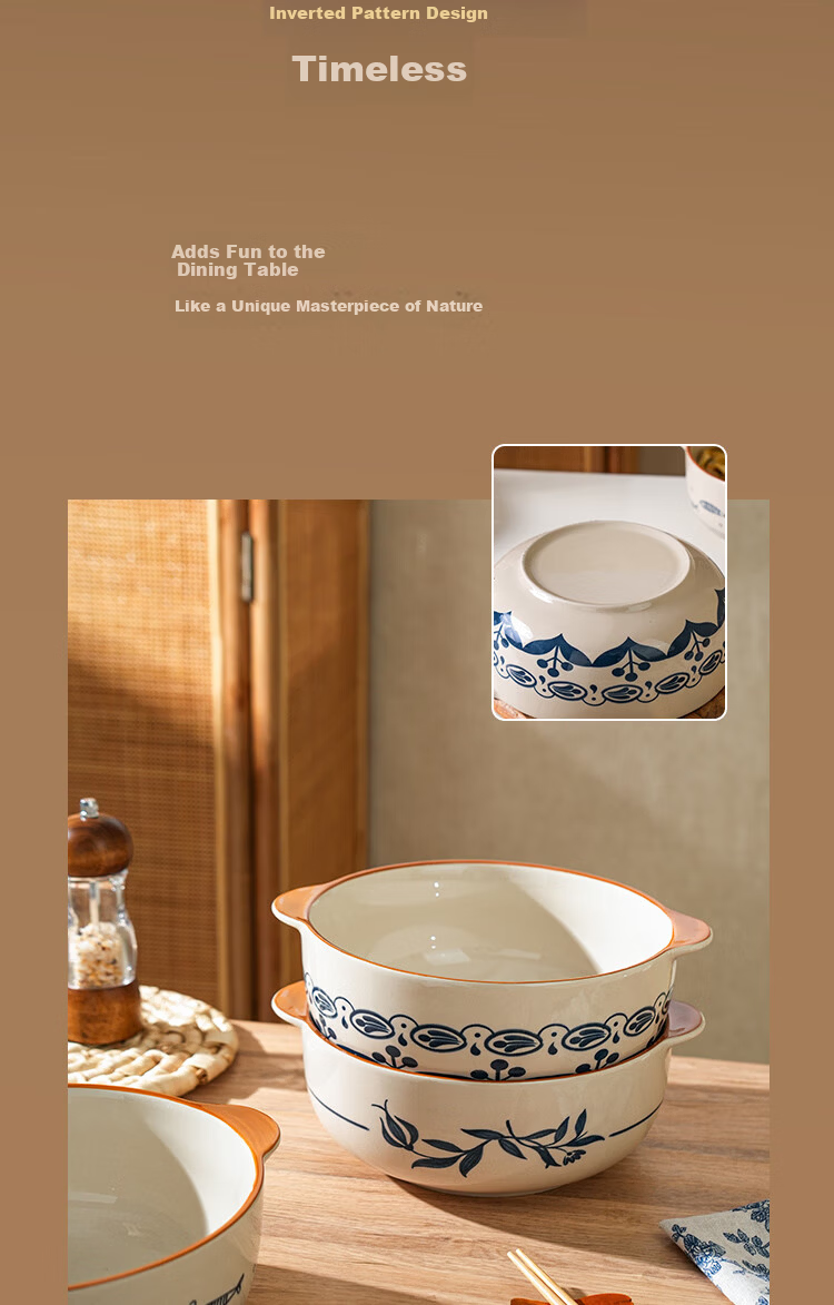 Shelly Vintage Ceramic Double-Handled Bowl Chinese Style Large Soup Bowl for Home Sauerkraut Fish and Spicy Hot Pot High-Temperature Underglaze Color Tableware 4