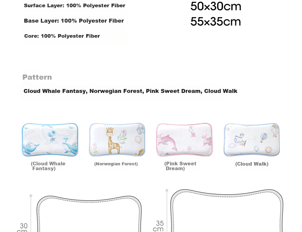 Beitaisi Children's Pillow, Summer Breathable Baby Ice Silk Cool Pillow, for Ages 3-6, Infant Kindergarten Pillow, Cloud Slice Pillow, Mushroom Farm 40