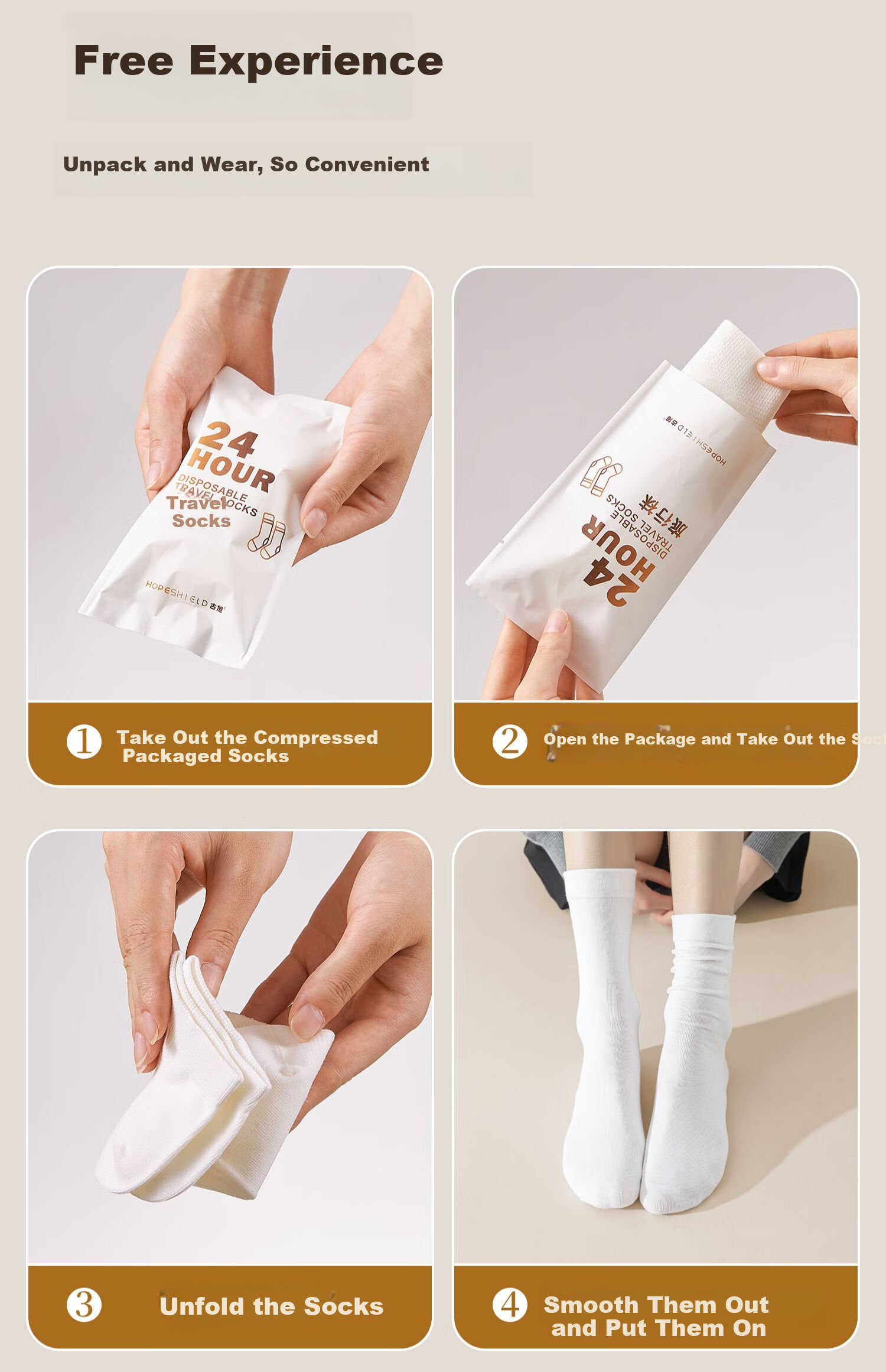 Guxu Disposable Women's Socks Travel Daily Throwaway No-Wash Autumn Winter Mid-Calf Odor-Resistant Socks 5 Pairs 24