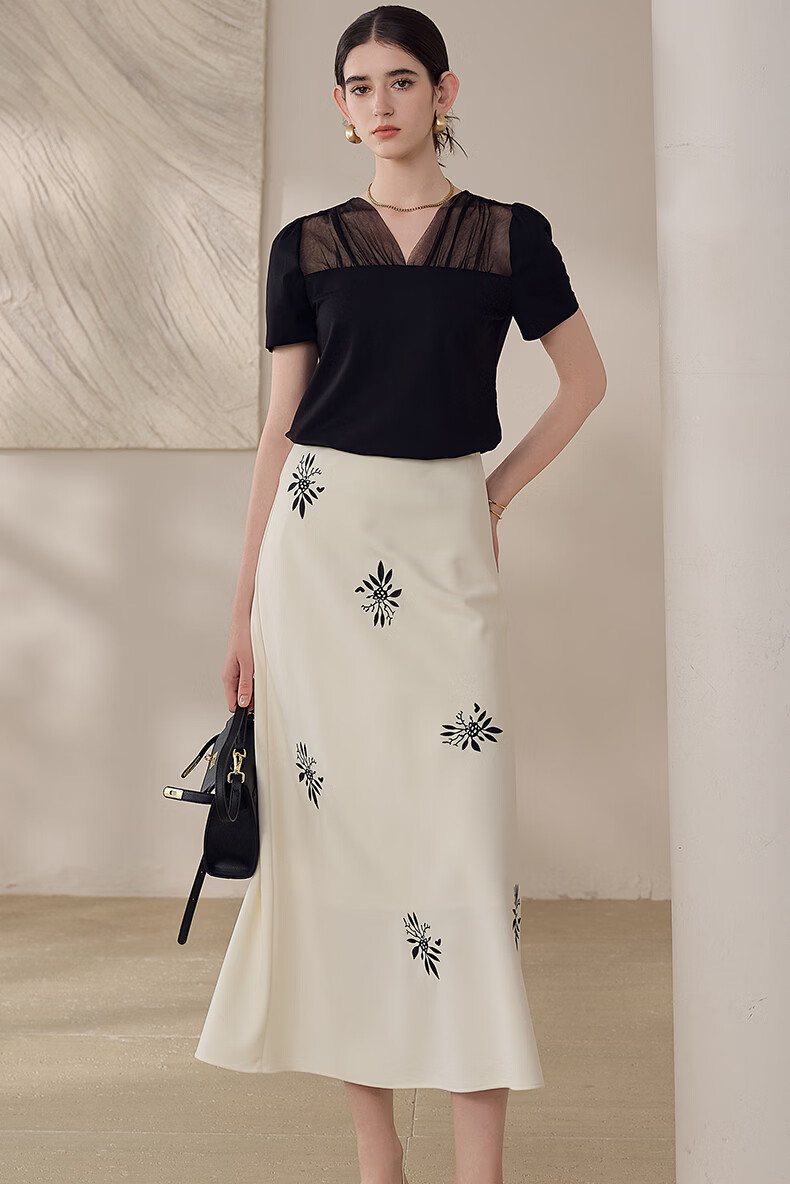 ROEYSHOUSE Mesh Splice Short Sleeve T-Shirt Women Summer Puff Sleeve Slim Top 13737 Black M 2