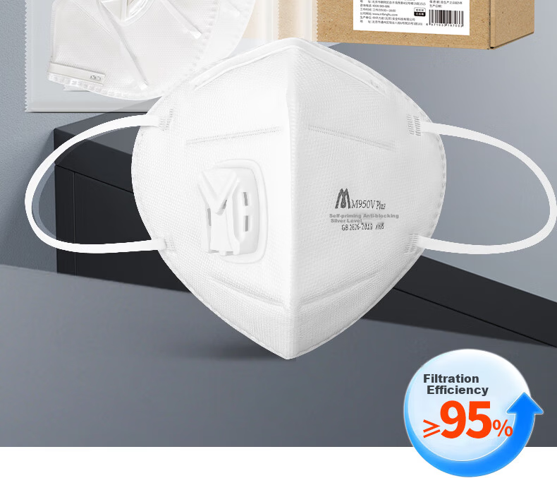 Mingdian Shangpin KN95 Mask M950V 25pcs/Box Individually Packaged Earloop Five-Layer with Breathing Valve Flu Protection Against Influenza Droplets/Virus Droplets/Bacteria/Smog/Dust/Odor White 2