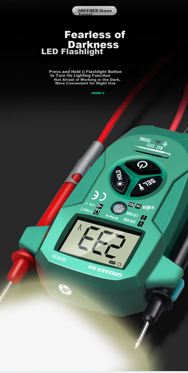 GREENER Digital Multimeter High-Precision Universal Smart Anti-Burn Backlit Large Screen Digital Display Electrician Multimeter Kit 6