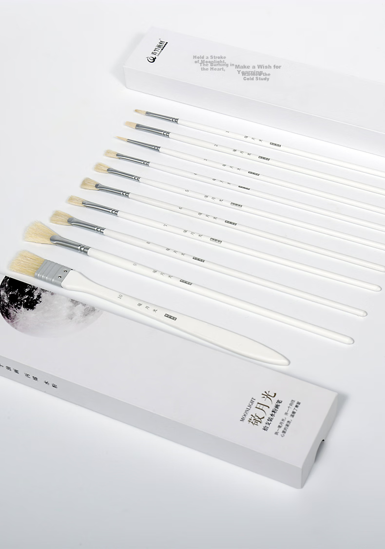 CHINJOO Gouache Paint Brush Set of 10 White Acrylic Oil Painting Brushes for Art and Sketching 14