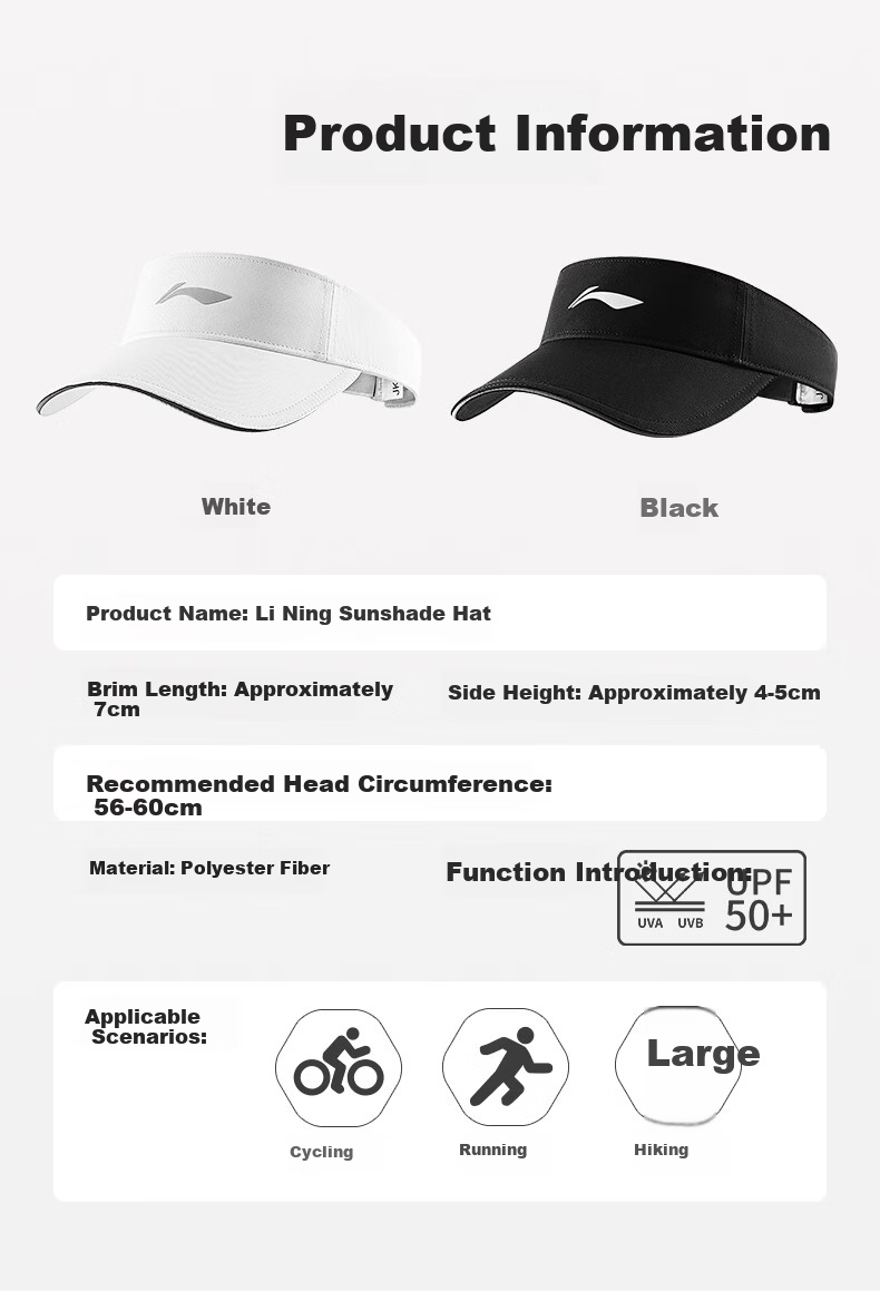 LI-NING Open-Top Sun Hat Unisex Sunshade Cap Running Sports Sun Protection Quick-Dry Outdoor Marathon Tennis Cap 15