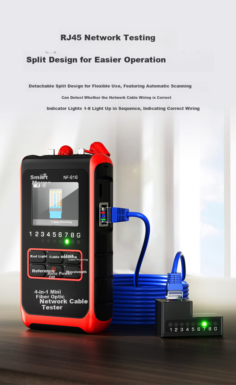 Smart Mouse NF-916 Mini Fiber Optic Network Cable Tester 4-in-1 2.5mm Optical Power Meter Red Light Pen 4