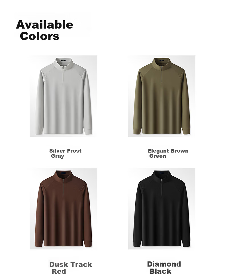 FIRS [7A Antibacterial] Men's Spring and Autumn Half-Zip Business Casual Pullover Long Sleeve T-Shirt 5