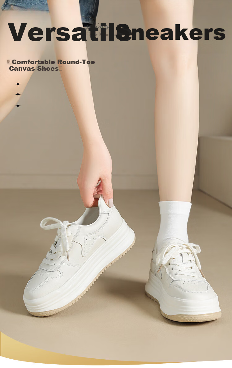 Zhuoshini Self-operated Thick-soled Women's White Sneakers 2026 Spring New Retro Casual Shoes Off-white Size 39 1