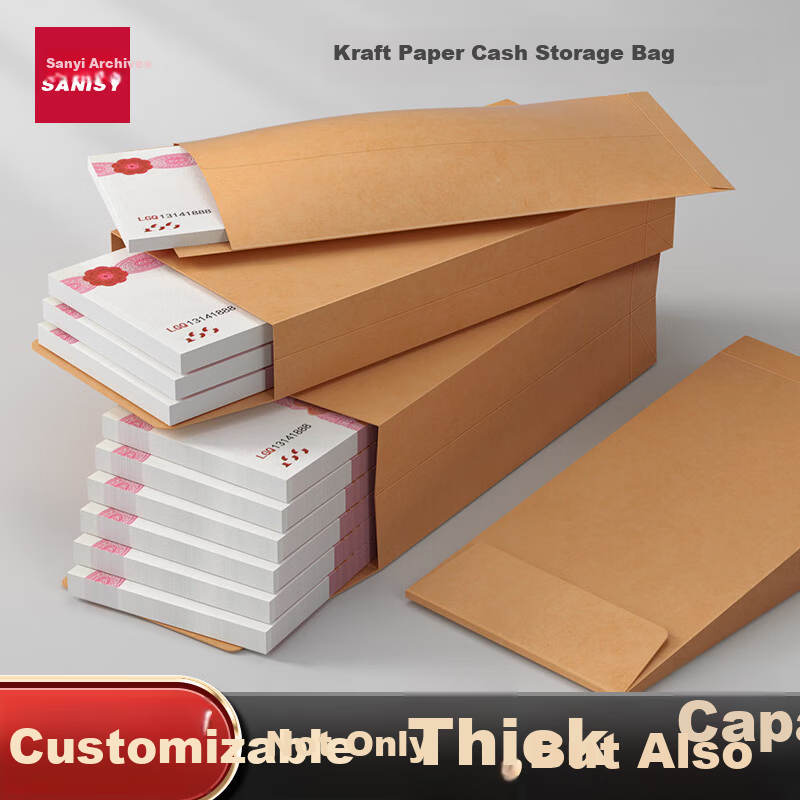 Sanyi Document Cash Envelope Kraft Paper Cash Storage Bag Thickened Small Cash Bag 7020 (10 Pieces) Fits Up to 10,000 Yuan
