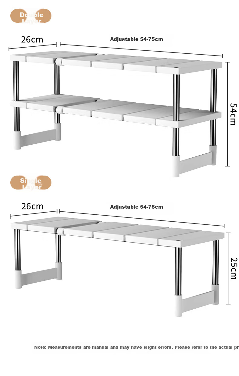 ZhaiQingSong Kitchen Sink Multifunctional Expandable Stainless Steel Cabinet Storage Rack Single Layer Pot Rack 8