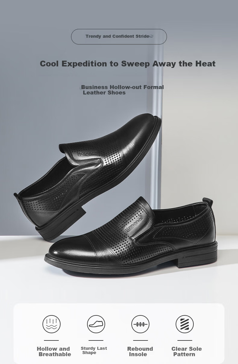 Connai Men's Summer Hollowed Out Perforated Breathable Business Casual Leather Dress Shoes Black Size 38 1