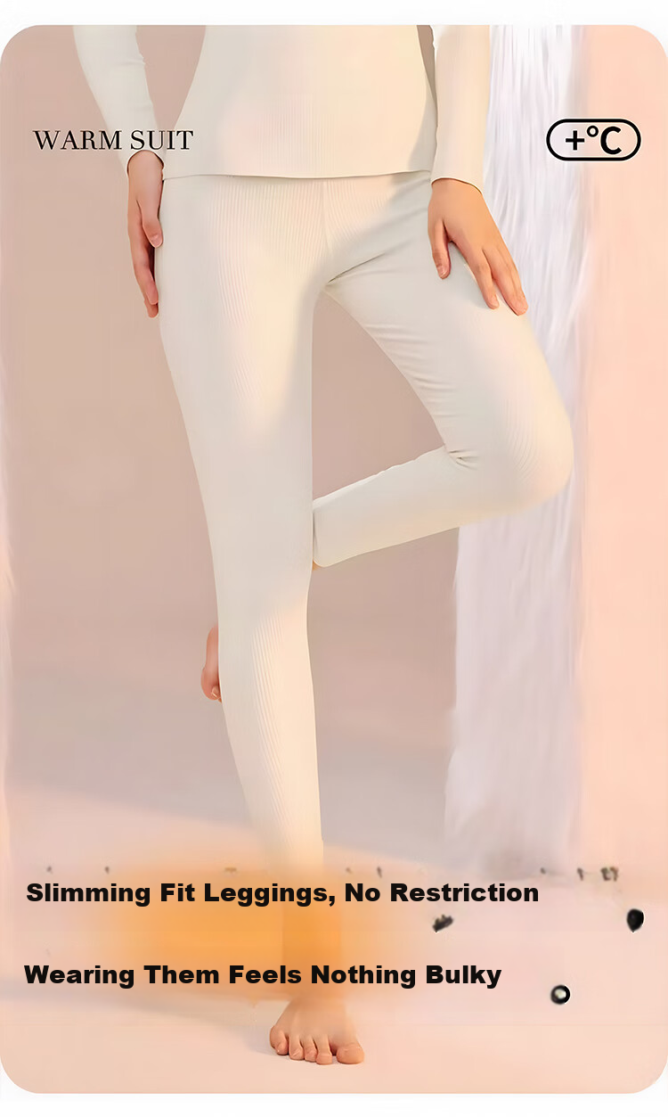 Tingmei Women's Thermal Underwear with Built-in Chest Pad, One-piece Bra-free Patch, Autumn Winter Fleece Thickened Body Shaping Set 12