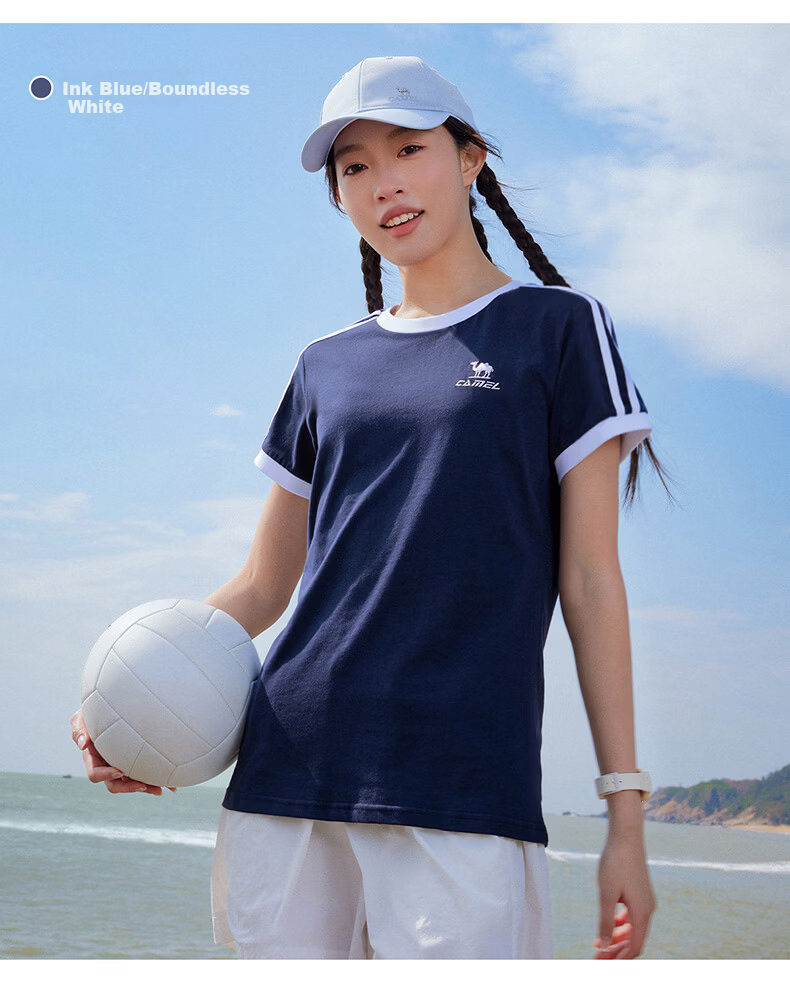 CAMEL Dilireba Style Pure Soft Cotton Oversized Unisex Short Sleeve T-Shirt C36BAXLN090A Dark Blue S 15
