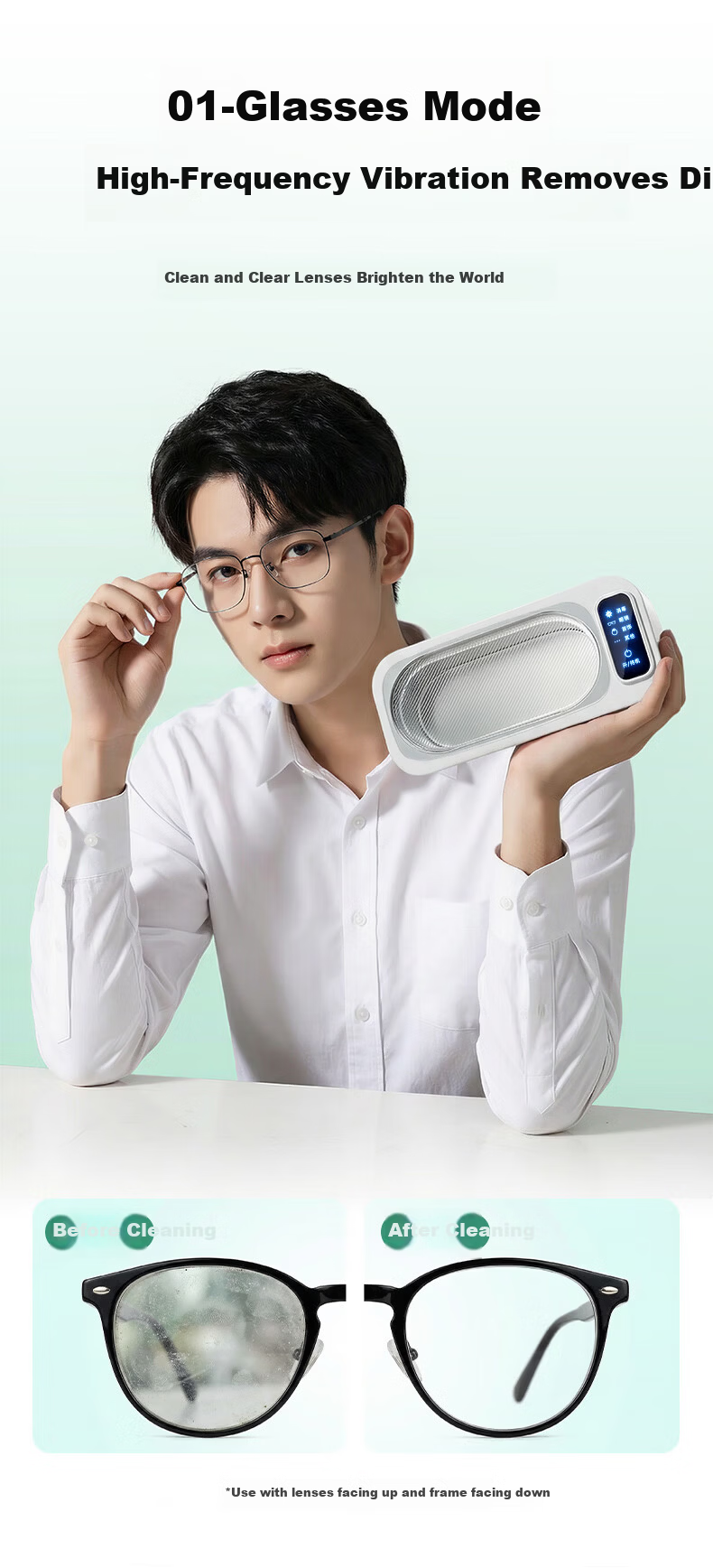 HYUNDAI Ultrasonic Cleaner Glasses Cleaner Fully Automatic Portable Home Use High-Frequency Cleaning Machine for Glasses Braces Watches Jewelry Large Capacity Low Noise Gift 11