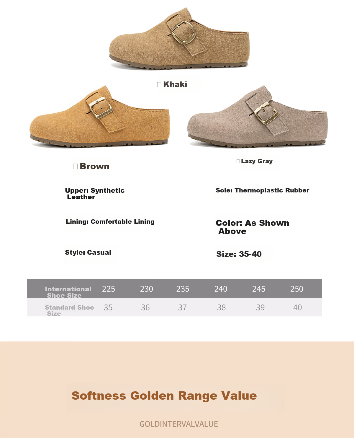 Warrior Thick Sole Boken Half Slippers Women's Outdoor New Style Height Increasing Closed Toe Slip-On Shoes Khaki Size 35 7