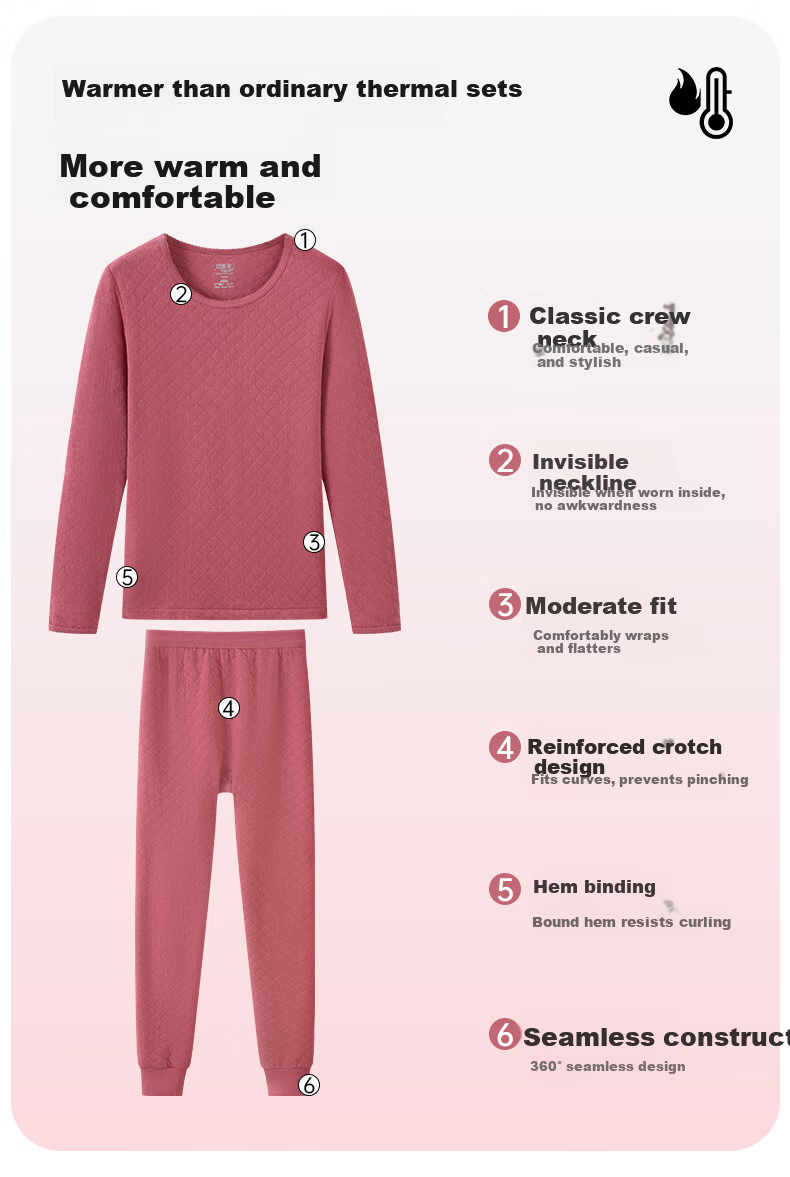 Yiershuang [Class A 3-Layer Thickened] Women's Thermal Underwear Set Antibacterial Youth 100% Cotton Autumn Top and Bottom 5