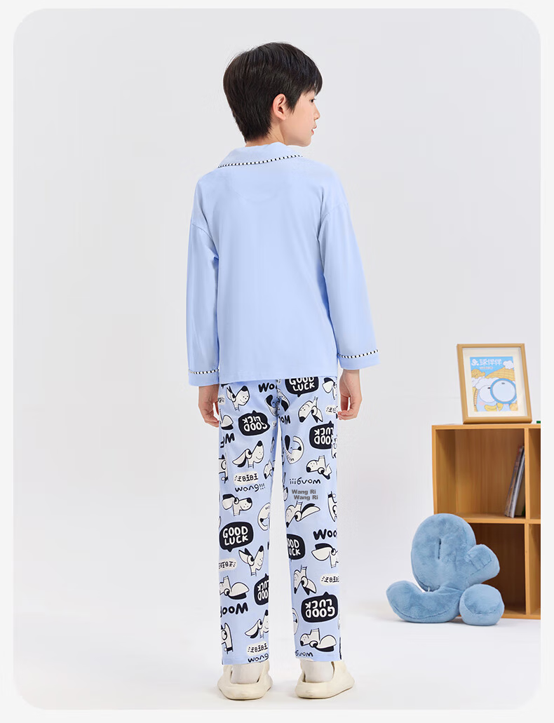 Jiusuibian Cloud Cotton Children's Pajamas Boys Spring Autumn 95% Cotton Class A Long Sleeve Homewear Set Youth Cartoon Pajama Pants 10