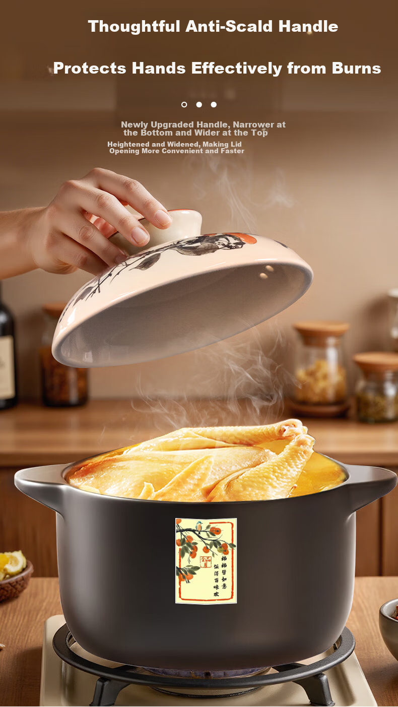 Quanpinwu Ceramic Clay Pot Soup Cooker Gas Stove Safe High-Temperature Resistant 3-4 Person Stew Pot Porridge Cooking Casserole 4
