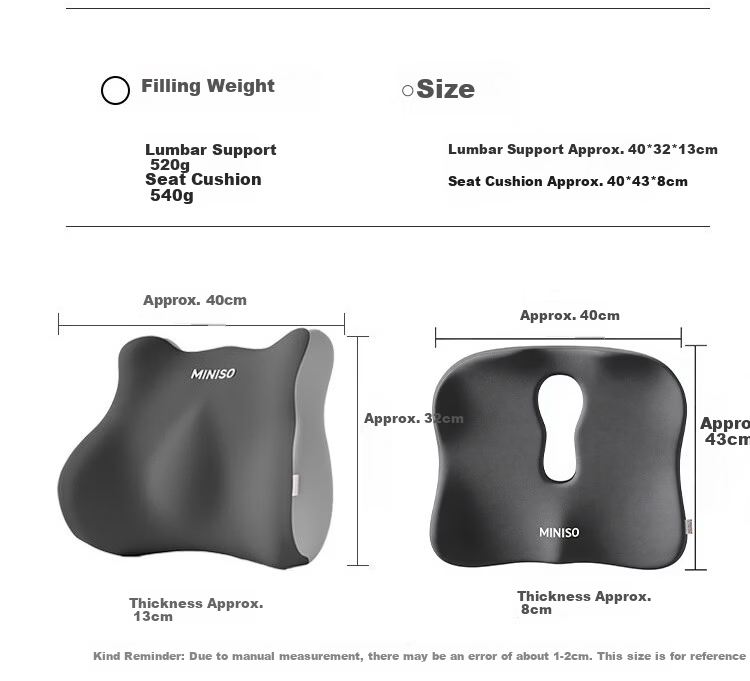 MINISO Lumbar Support Cushion Car Seat Memory Foam Office Chair Backrest Pain Relief 24