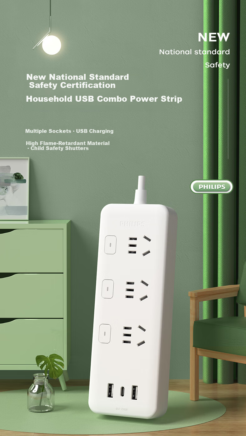 PHILIPS 30W GaN Fast Charging Surge-Protected Power Strip 6-Outlet Combo with Master Control 1.8m High Power Protection Extension Cord 1