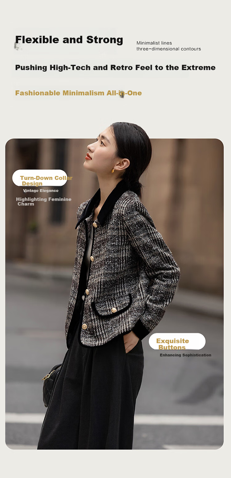 Dme Plaid Smart Fun Winter Vintage Warm Lambswool Lapel Patchwork Colorblock Loose Women's Coat 2