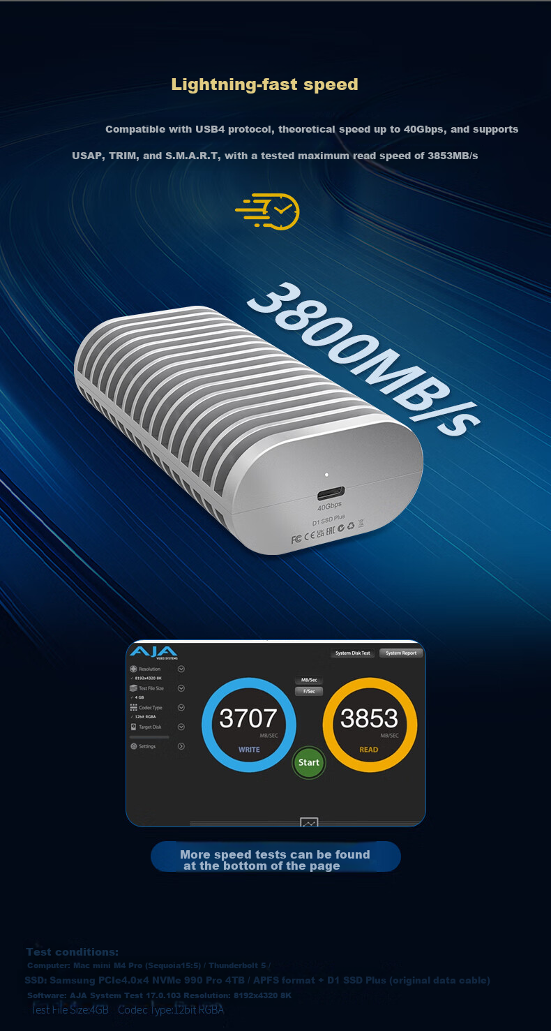 TERRA MASTER D1 SSD Plus USB4.0 NVMe M.2 Enclosure 40Gbps for Apple MacBook Neo/Mac mini M4 Laptop SSD Expansion 6