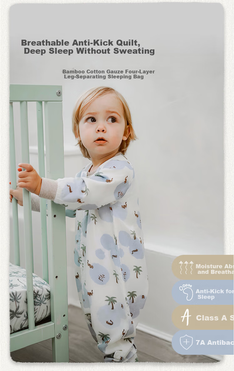 Nest Designs Baby Sleeping Bag Bamboo Cotton Gauze Four-Layer Breathable All-Season Toddler Leg-Separated Anti-Kick Quilt Yozai Tiger Size 110 1