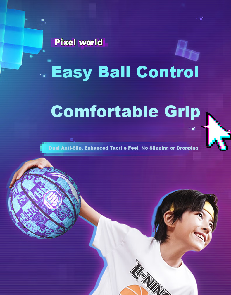 Li-Ning Basketball for Children, Size 7, Competition Grade, Indoor And Outdoor Use, Wear-Resistant, Suitable for Cement Courts, Elementary School Students, Teenagers And Adults, Training PU Basketball 9