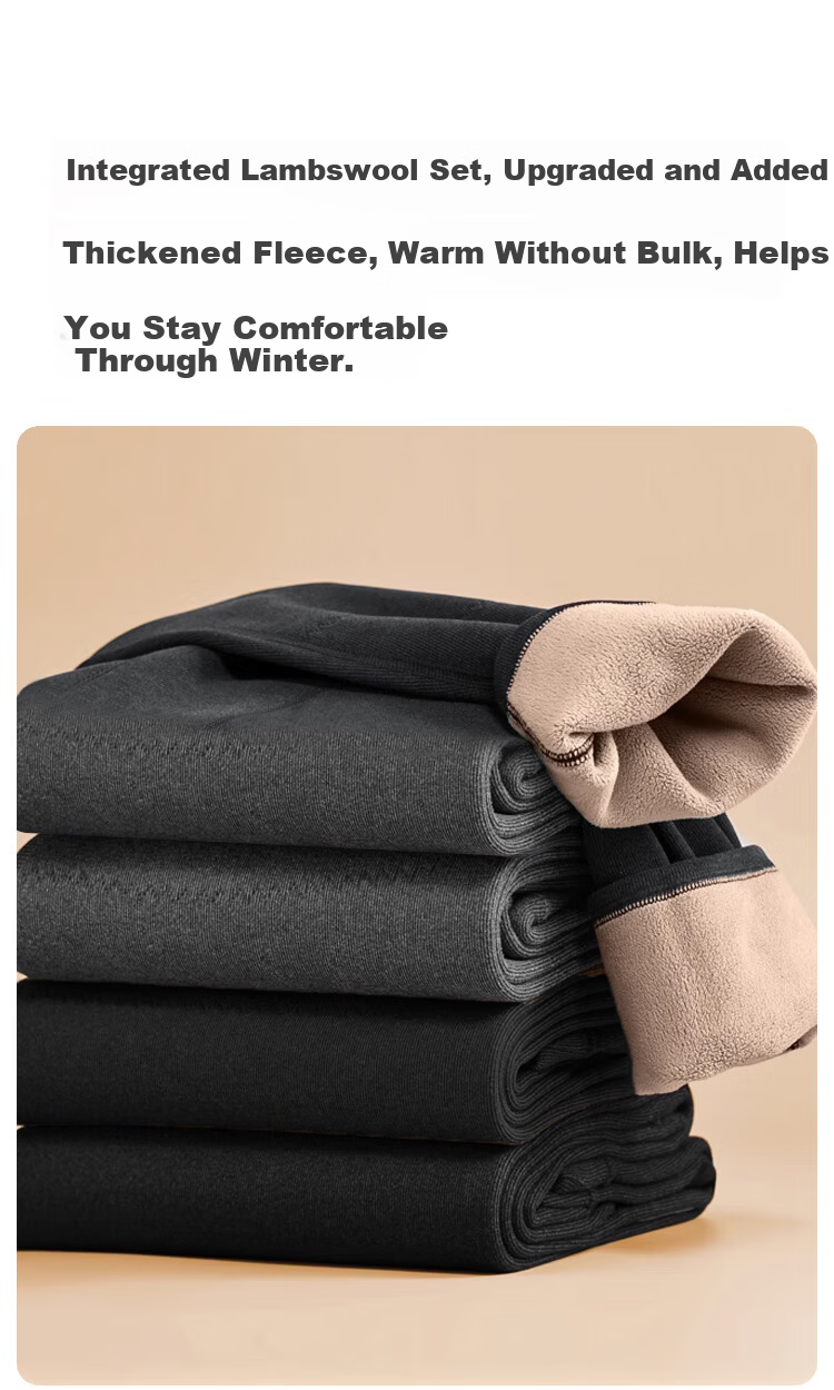 MiiOW Men's Wool Knee Warmers Thermal Fleece Thickened Cotton Pants Winter Plus Size Cold-Resistant Base Layer Pants 3