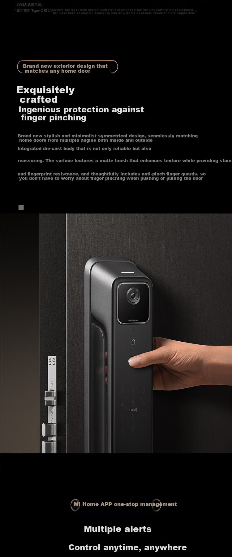 Xiaomi Smart Door Lock 4 Pro Palm Vein Face Recognition Cat Eye Large Screen Smart Electronic Password Anti-theft Lock 13