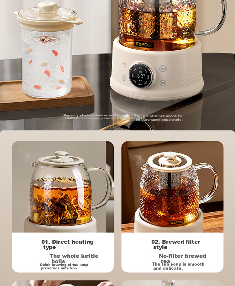 CAPOSI German Full Glass Health Pot Fully Automatic Constant Temperature Kettle Office Multifunctional Flower Tea Kettle Tea Cooker Stewing Integrated Auto Power-Off Electric Kettle New Model [Stewing 19