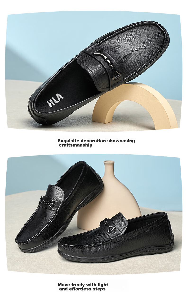HLA Casual Leather Shoes for Men, Slip-On Soft-Soled Loafers HAAPXM1EAL058 Black Size 41 4