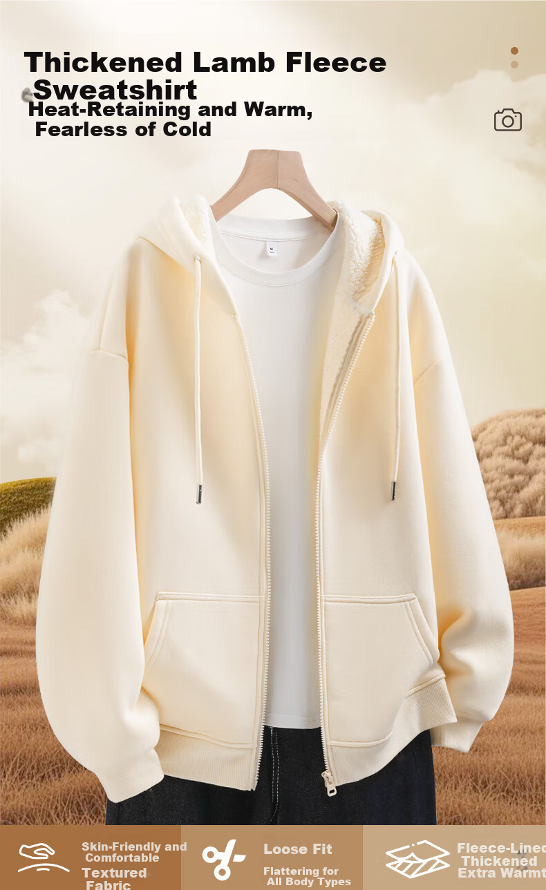 Jeanswest Men's Winter Thickened Warm Lamb Fleece Cardigan Casual Comfortable Jacket 1