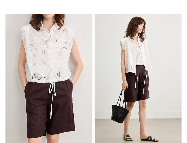 Demana Oxygen Pure Cotton Summer Elegant Lace Embroidered Hollow-out Short Shirt with Designed Collar for Women 5