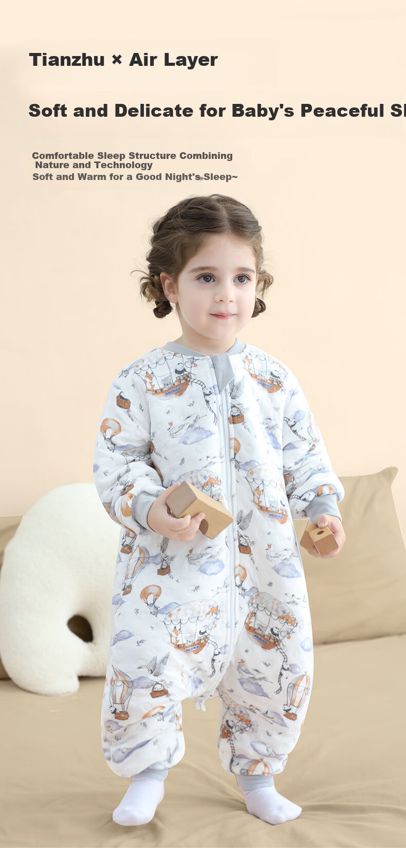 Nanjiren Baby Sleeping Bag Spring Summer Bamboo Air Cotton Kids Anti-Kick Quilt Pajamas Baby Air-Conditioned Split-Leg Sleeping Bag Size 90 1