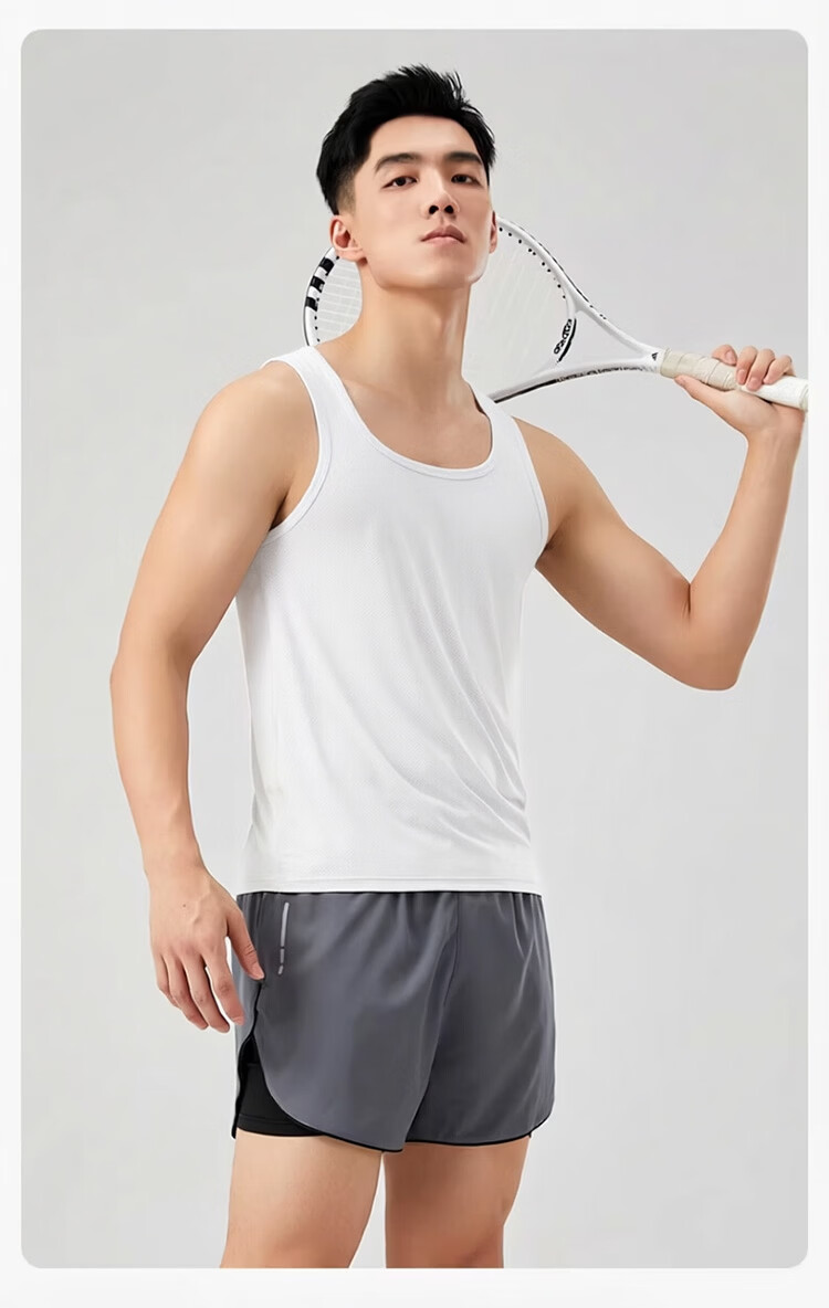 Langsha Men's Narrow Shoulder Vest Summer Thin Fitness Running Mesh Ice Silk Quick-Dry Sleeveless T-Shirt 12