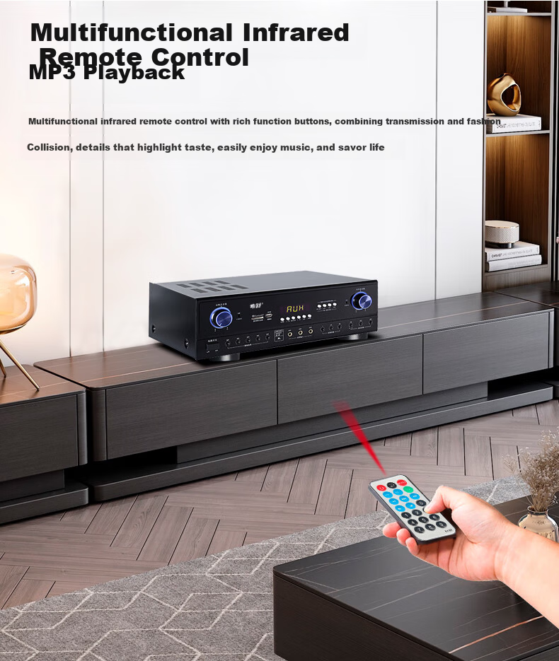Weishu Conference Audio Video Professional Card Amplifier Bluetooth USB Multifunction Smart Amplifier Theater 300W*2 High Power KTV Amplifier KX-300 7