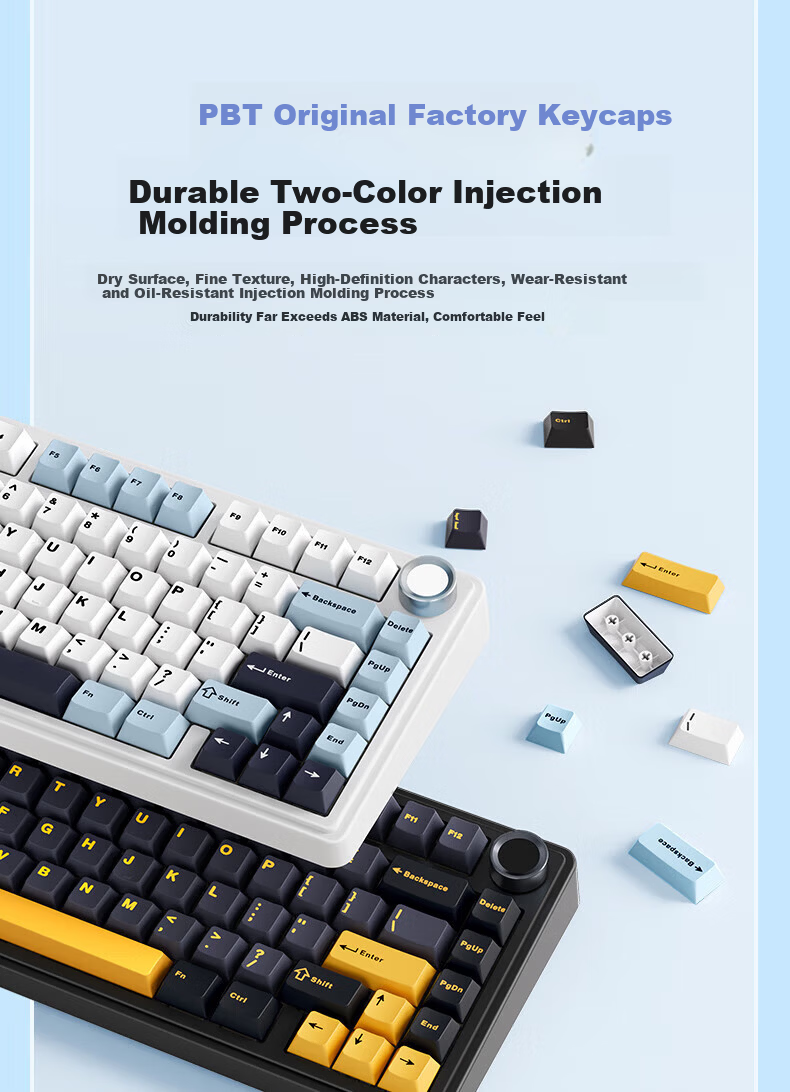 AULA F75 Wireless Customizable Mechanical Keyboard Wireless Bluetooth Tri-Mode Wired Gasket Structure 80-Key Hot-Swappable Gaming Office Glacier Blue Reaper Switch 14