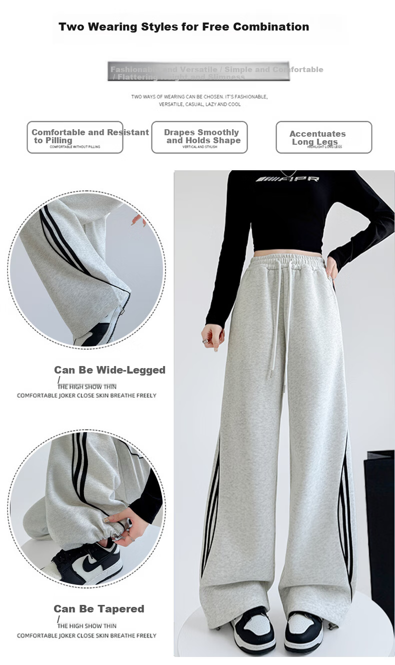 FitonTon Women's Casual Pants Spring Autumn High Waist Slimming Wide Leg American Style Lazy Straight Loose Sports Sweatpants 4