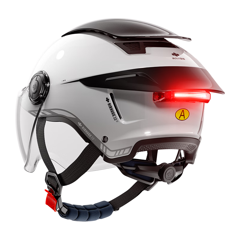 Two Little Bees 3rd Generation Zero-Feel Sunroof Helmet 3C Certified Electric Motorcycle Helmet Unisex Summer Sun Protection Half Helmet Breathable Safety Cap Large Rear Wing + Tail Light / Panda Whit