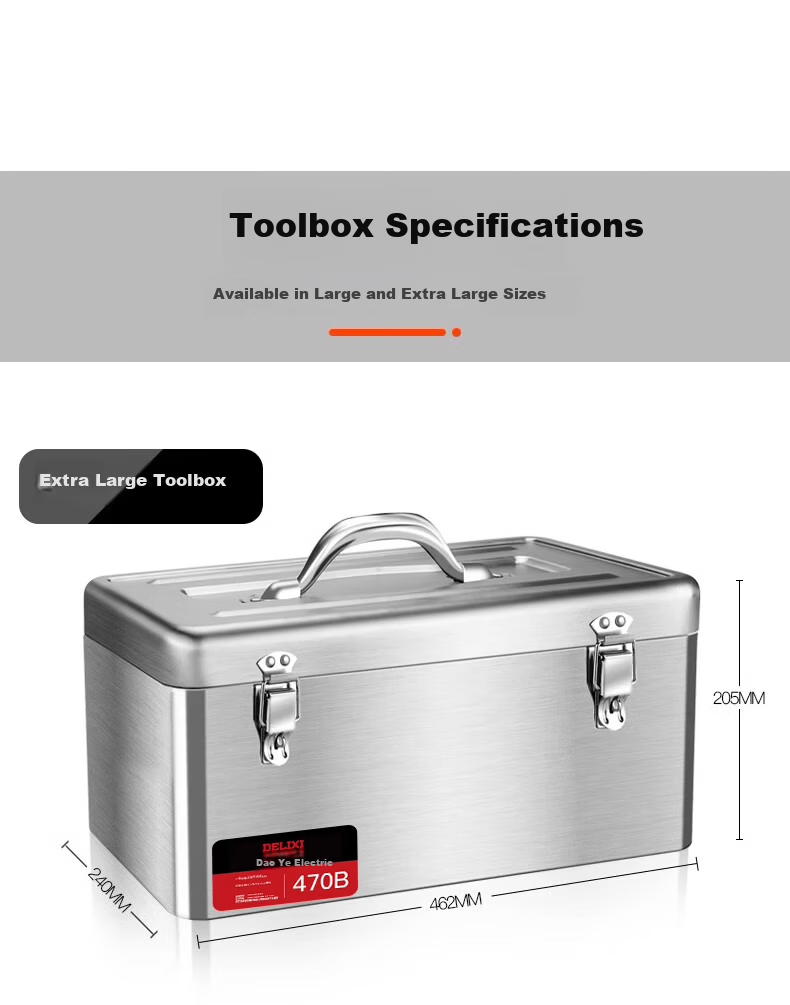 DELIXI ELECTRIC Stainless Steel Toolbox Storage Box Car Home Storage Case Thickened Hardware Iron Box Large Size 17