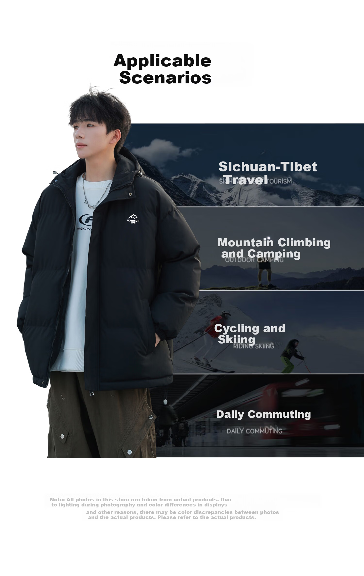 Warrior Men's Winter Thickened Cotton Padded Mid-Length Hooded Student Puffer Jacket New Year Coat 9