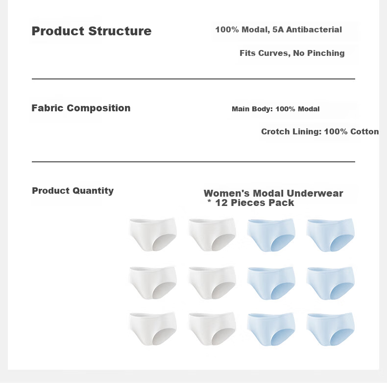 Baanxi Disposable Modal Women's Underwear Travel Business Maternity Postpartum Sterile Wash-Free No Lint Color 12 Pieces XL 2
