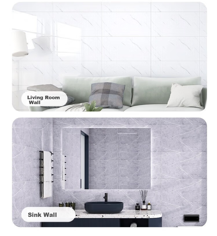 Washi Imitation Tile Wall Sticker Wallpaper Self-Adhesive Waterproof Moisture-Proof Aluminum Plastic Wall Panel Bathroom Bright White 40*80cm (5 Pieces) 13