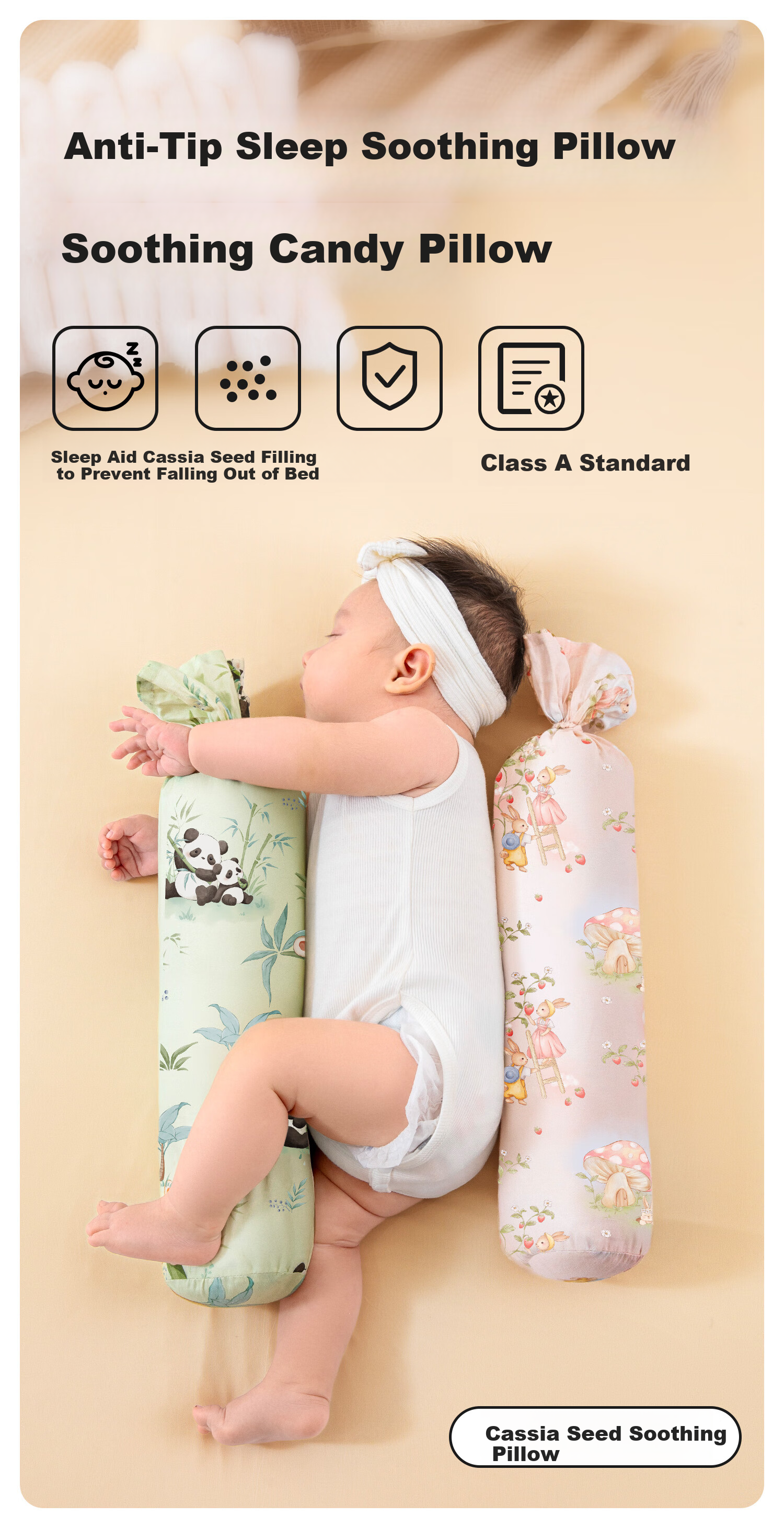 More Rabbit Baby Side Sleeping Support Pillow 0-6 Months Shaping Pillow Anti-Reflux and Turning Pillow for Infants 1
