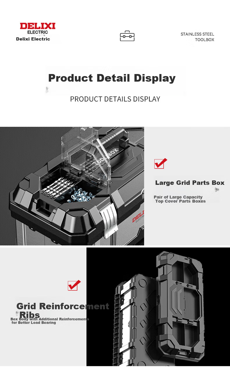 Delixi Stainless Steel Toolbox Set Multifunctional Industrial Grade Household Portable Hardware Storage Box 22-Inch Extended Flagship 20