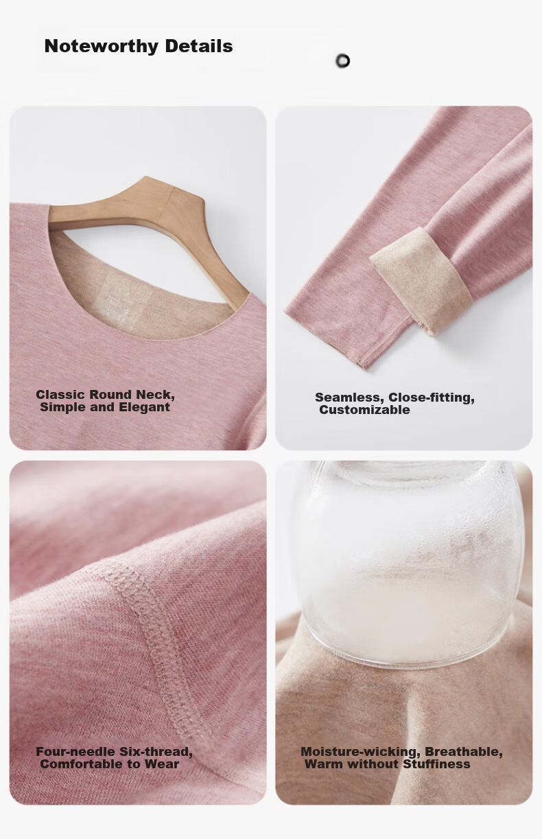 LangSha Acrylic Heating Fiber Seamless Thermal Underwear Women's Wool Mulberry Silk Winter Top Black XL 25