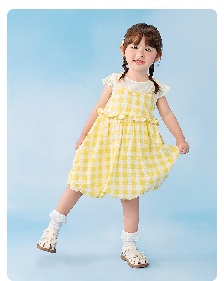 Balabala Kids Dress Baby Girl Dress 2026 Summer Fake Two-Piece Flower Bud Skirt Sweet and Cute 27