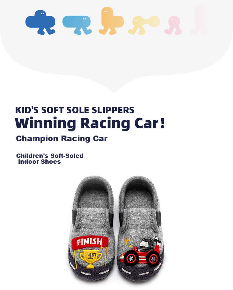 Xiaorong Children's Soft Sole Racing Shoes 2-8 Years Old Boys Indoor Non-Slip Floor Shoes Wool Autumn Winter Warm Cartoon 4