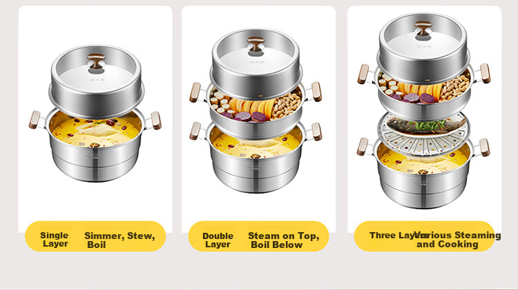 COOKER KING 316L Stainless Steel Three-Layer Steamer Pot with Composite Bottom, Household Soup Pot, Visible High Dome Lid, 30cm 10
